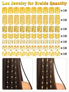 70pcs Alloy Hair Jewelry for Braids, Multi-Style Geometric Pattern Hair Cuffs, Adjustable Metal Braids Rings, Non-Piercing Ear Clips for Women & Girls