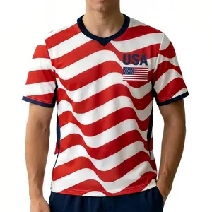 Minimal USA Flag Print Red White Striped Soccer Jersey