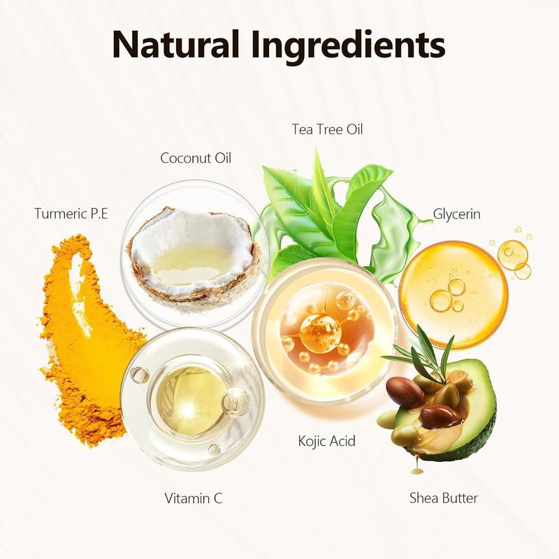 Kojic Acid Soap for Hyperpigmentation Dark Spots, Turmeric Soap Bar Skin Brightening Soap with Tea Tree Oil, Shea Butter, Coconut Oil &amp;   Vitamin C, Women Mens Bar Soap for Face Body - 3.5 oz