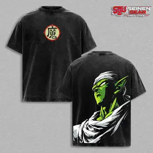 Piccolo T-Shirt – DBZ Oversize Anime Graphic Tee, Acid Washed Heavy Cotton Shirt, Vintage Manga Streetwear, Unisex Casual Wear, Anime Merch, Gift for Anime Fans