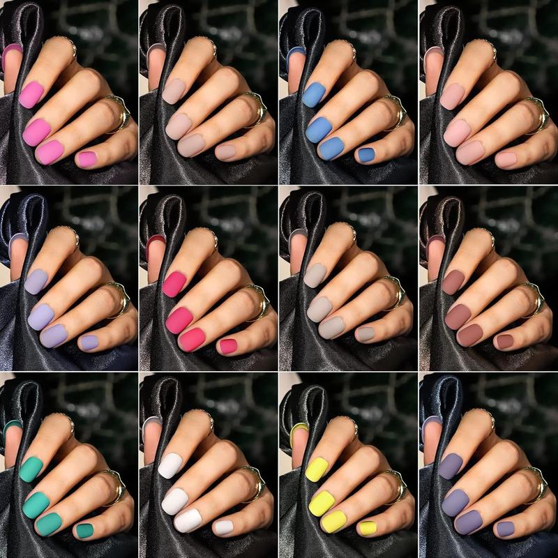 Short Press on Nails, 24 Packs 576PCS Short Round Press on Nails Matte, Acrylic Small Fake Nails Full Cover, Matte Glue on Nails with 7g Nail Glue, 24 Color False Nail