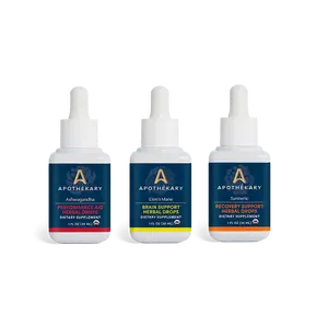 Apothékary Origin Extracts Performance Trio - Ashwagandha, Lion's Mane, and Turmeric Herbal Drops - Dual-Extracted, Whole Plant Extracts - Alcohol-Free, Certified Gluten-Free, Vegan & Cruelty-Free, Third Party Tested, Plant-Based, Made in the USA