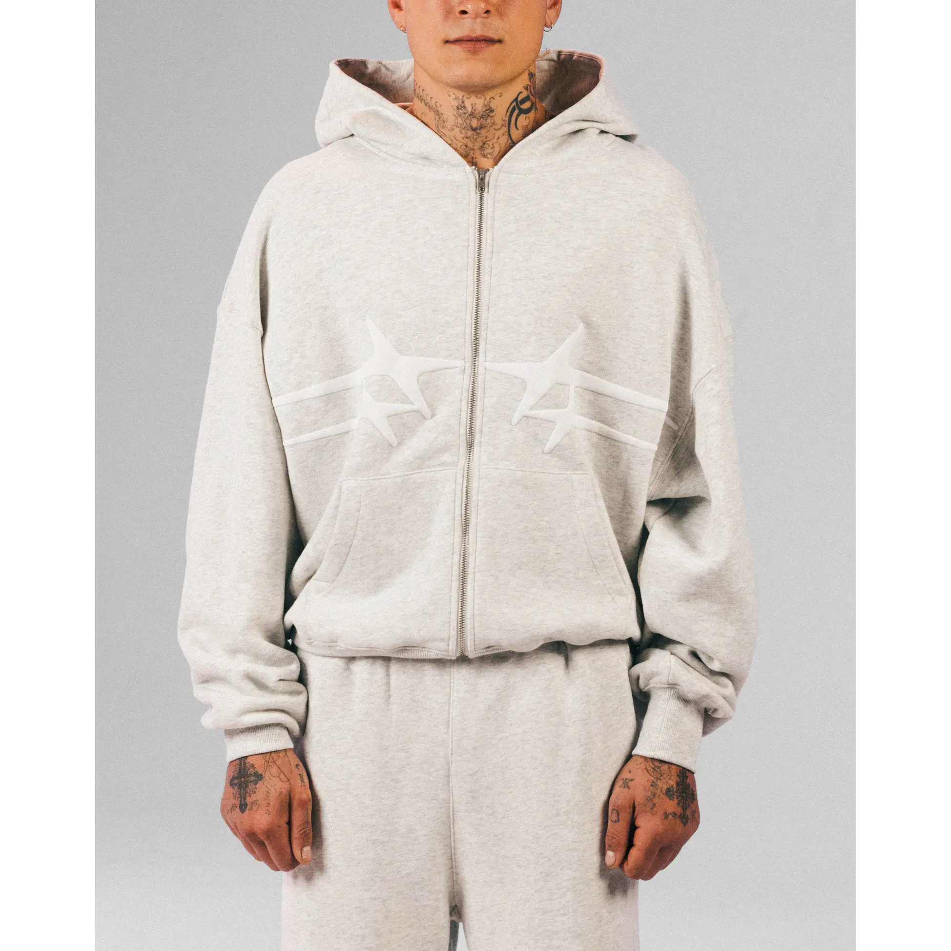 Loiter Celestial Full Zip Hoodie Light Grey Marl