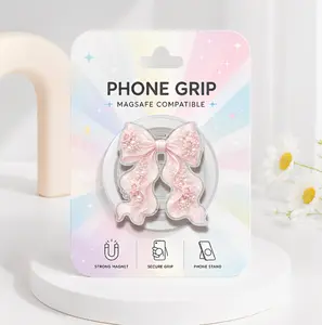 Blush Pink Bow MagSafe Phone Grip, Pink Girlie Coquette Phone Holder, Pink Toile Bow Phone Accessories, Girly Bow Kindle Holder, Gift For Her