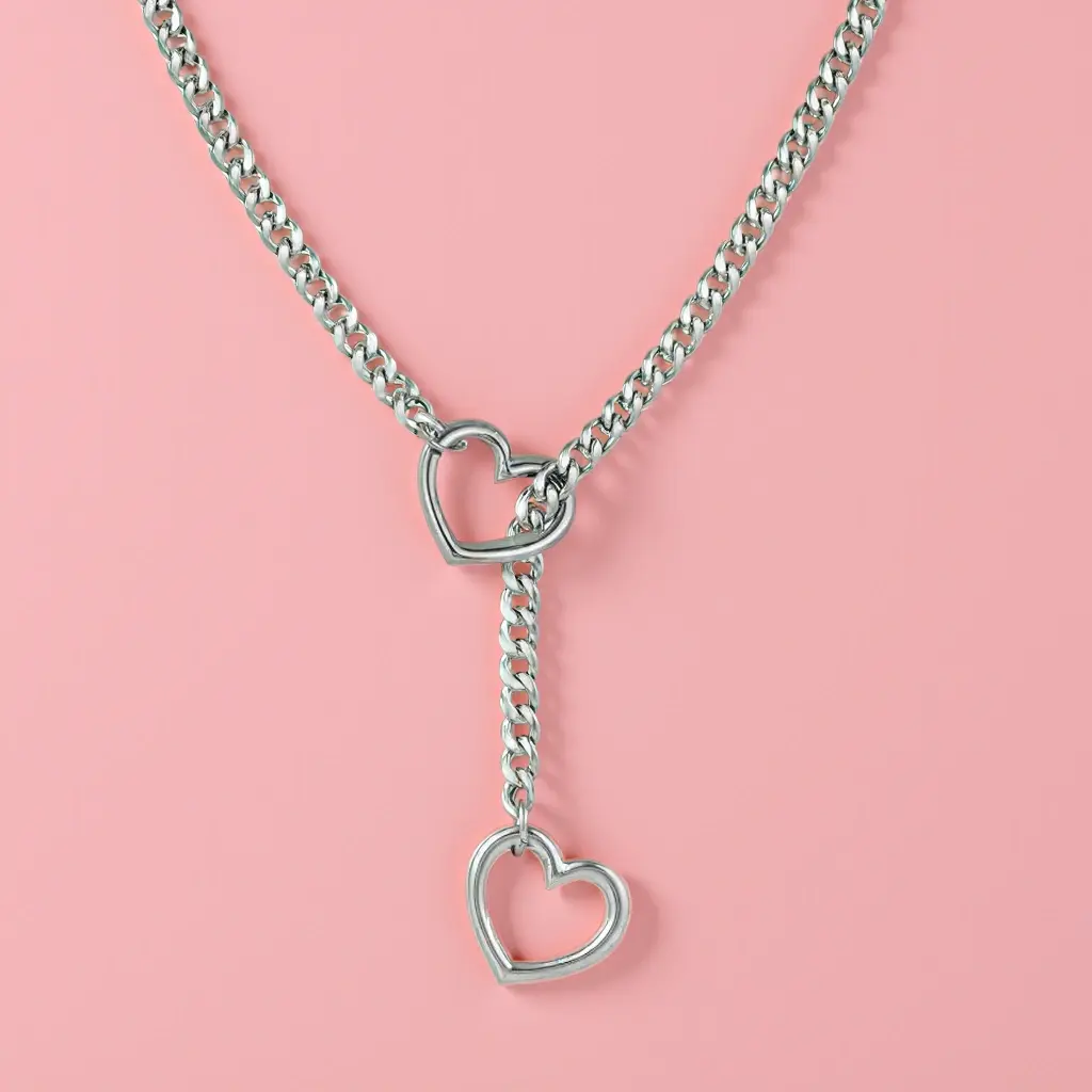 Heart Slip Chain Necklaces for Women,Heart O-Ring Slip Chain Necklace Punk Rock Stainless Steel Cuban Y-Necklace