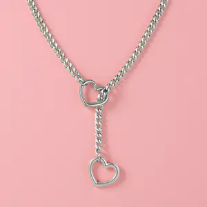 Heart Slip Chain Necklaces for Women,Heart O-Ring Slip Chain Necklace Punk Rock Stainless Steel Cuban Y-Necklace
