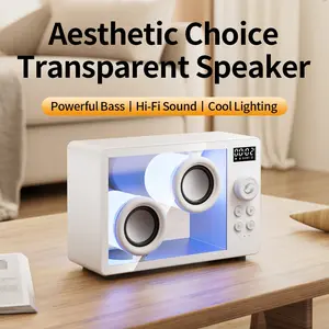 Knob Control Transparent Bluetooth Speaker - Wireless TF Card Music Player with RGB Mood Light, Minimalist Desktop Audio for Home/Office