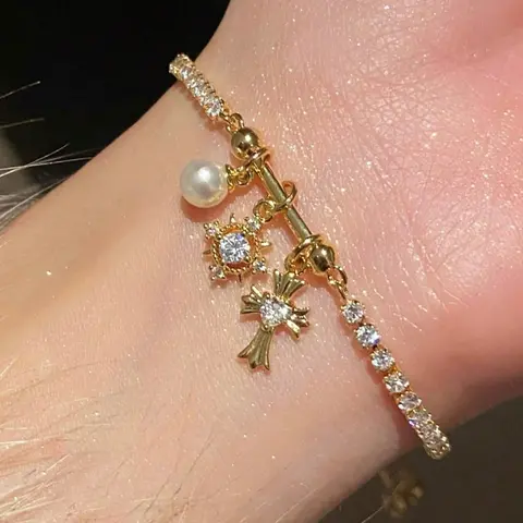 Adjustable Iris Flower Cross Bracelet for Women, Exquisite Flower Design Bracelet, Luxury Zirconia Christian Religious Jewelry, Hypoallergenic Charm Bangle Gift