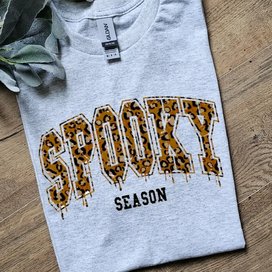 cute popular fall spooky season cheetah print autumn halloween tee