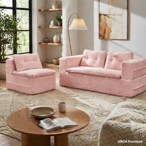Plush Corduroy Multi-Functional Sectional Sofa Bed with Sofa Chair, 80-Inch Deep-Seater Full Sleeper, Independent Chaise Lounge, Soft Blanket, Modern Convertible Couch for Living Room, Blush Pink Indoor Furniture