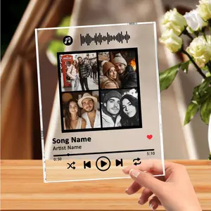 Customized Personalized Music Album Cover Photo Plaque for Spotify Couples Music Lovers Romantic Gift for Valentine's Day Christmas New Year's Home Decoration PMMA 12*16 Four-Grid Design