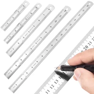 5 Pack Machinist Rulers, 4/6/8/12/16 Inch Metric Ruler, Flexible Metal Stainless Steel Measuring MM Straight Ruler for Engineering Office Drawing CustomyLife