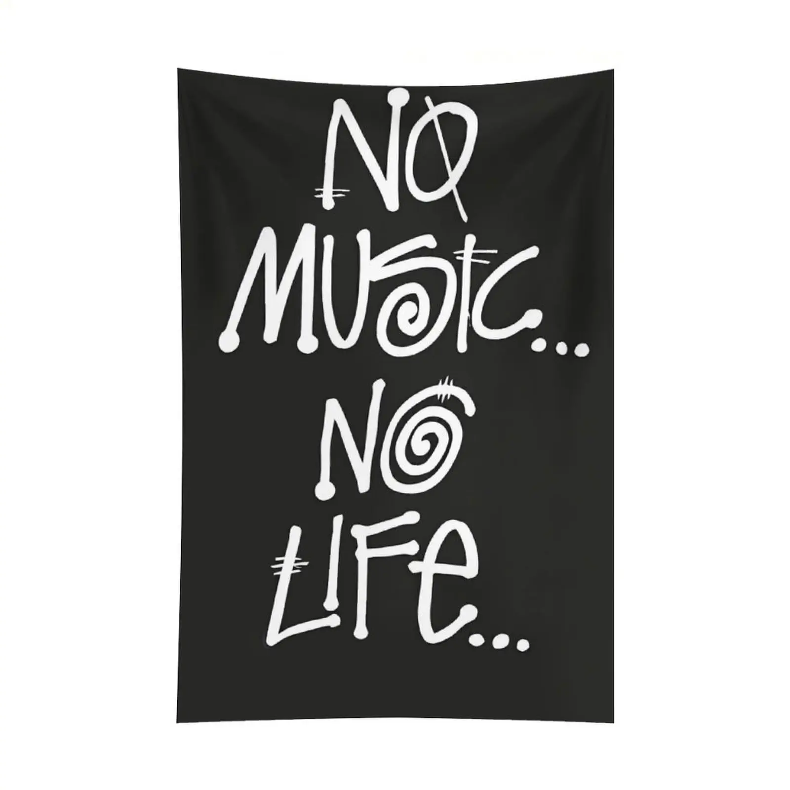 Music Wall Tapestry Black White Quote Hanging Tapestry No Music No Life Poster Aesthetic Room Decor Bedroom Living Room Dorm Wall Decoration Gift