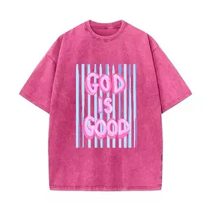 Unisex God is Good Print Washed T-Shirt Plus Size Shirt Cotton