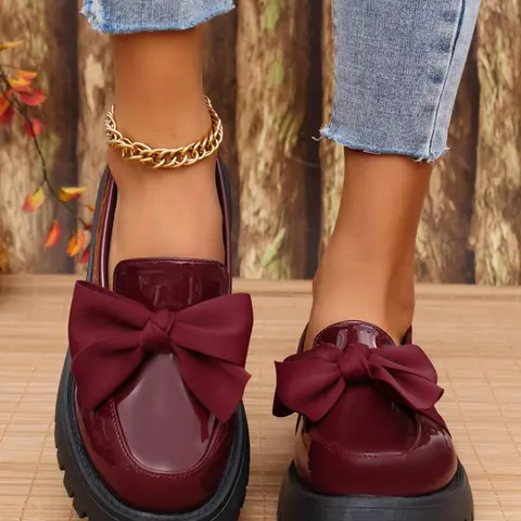 Women's Fashionable Bowknot Decorated Slip on Loafers, Casual Flat Shoes, Lightweight Flats, Casual Comfortable PU Leather Shoes for Daily Wear, Lightweight Breathable Shoes for Women & Girls, Bowknot Design Shoes