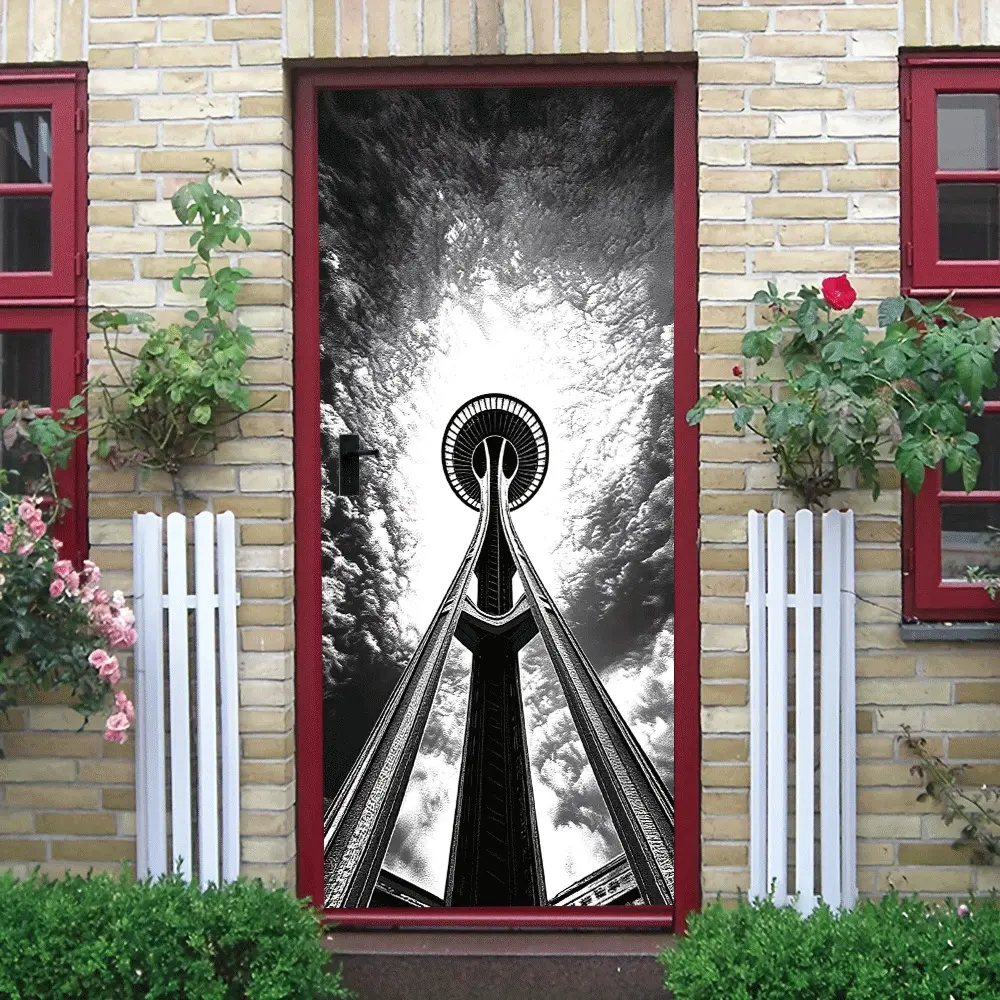2pcs Modern Minimalist City Landmark Black and White Silhouette Wall Sticker Removable Self-Adhesive Eco-Friendly PVC Decal for Living Room Bedroom Home Art Decor  Collage Self-Adhesive Door Sticker