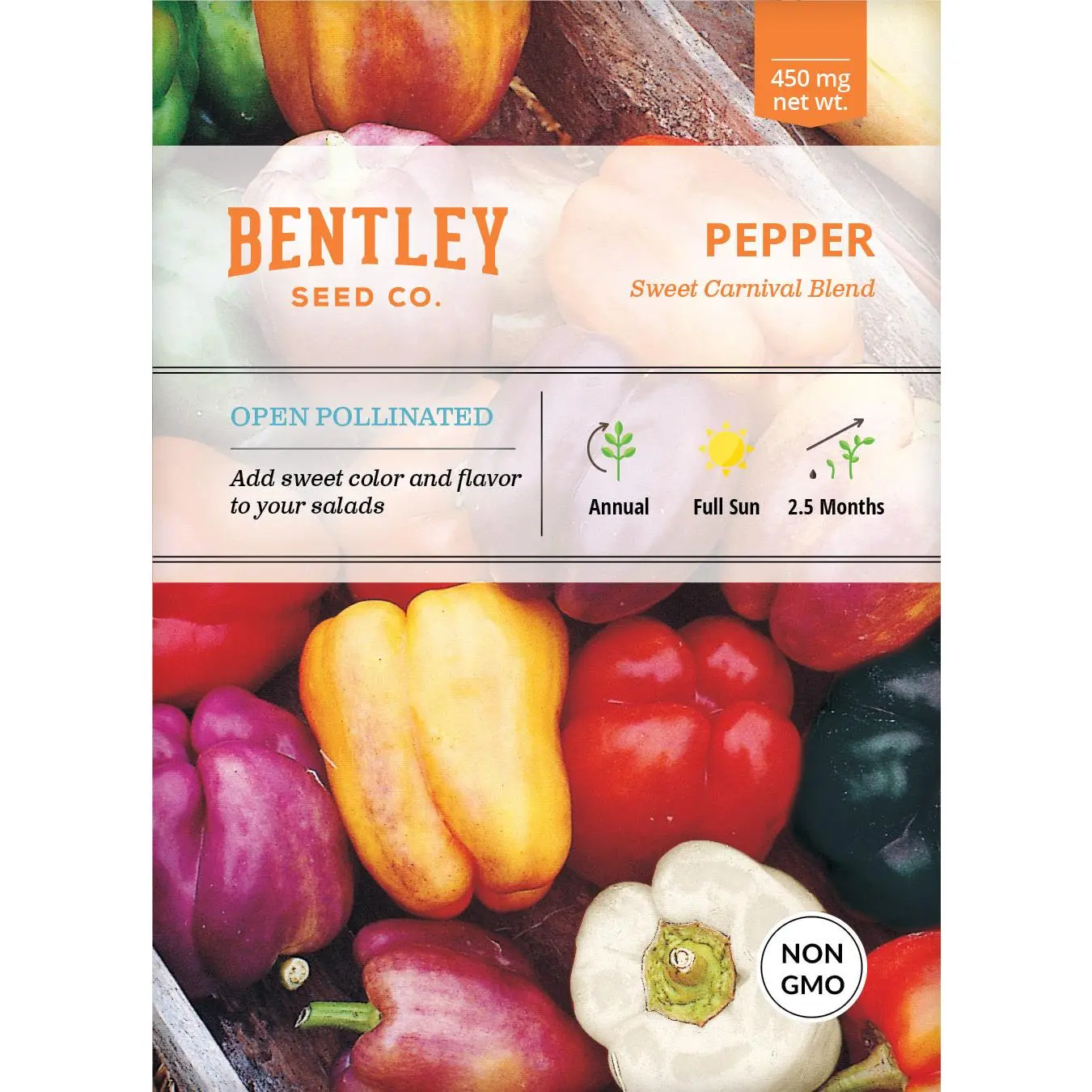 Sweet Carnival Blend Annual Capsicum Annuum Pepper Seed Packets - 85-95 Seeds, 2.5-Month Growth Period, Full Sun Requirement, Adds Color and Flavor, Versatile for Cooking, Suitable for Fresh Use & Freezing