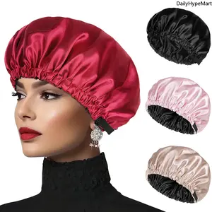 Oversized Polyester Double-Layer Silk-Like Sleep Cap with Drawstring, Shower Cap, Maternity Bonnet