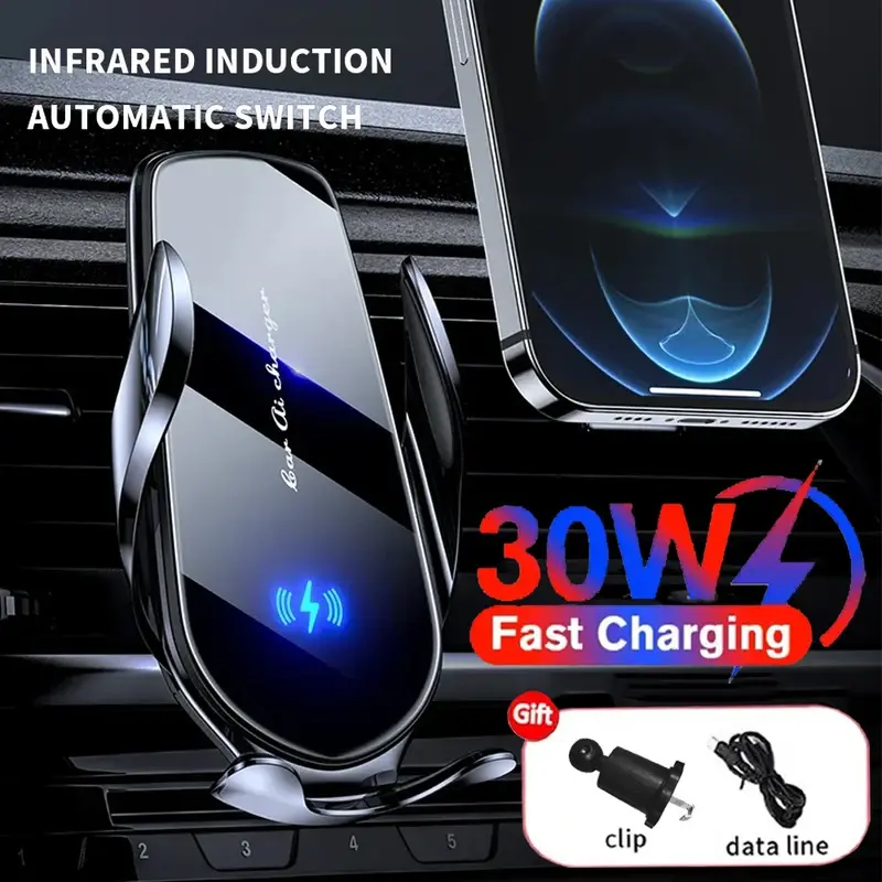 30W Fast Charging Station Car Bracket Car Wireless Charger Air Vent Car Phone Holder Mount  For iPhone 16 15 14 13 12 Samsung Xiaomi Infrared Induction Automatic Switch Versatile Compact Design