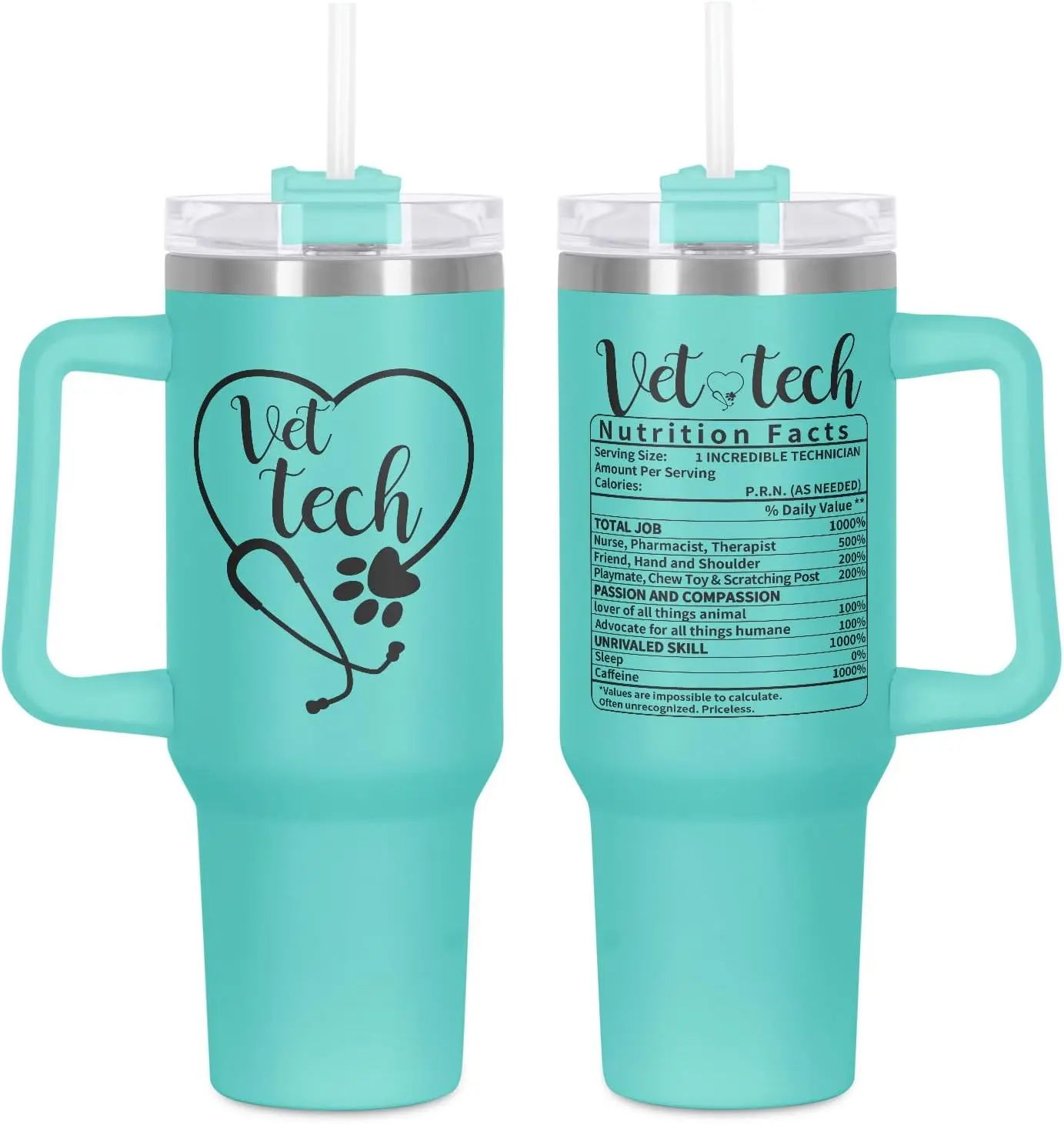 Vet Tech Tumbler - 40 Oz With Handle for Veterinarian Week Gift - Veterinary Nutrition Fact