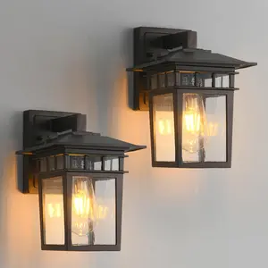 Outdoor Lighting Fixtures Wall Mount, Exterior Wall Sconces Set of Two, Brown Outdoor Porch Lights with Seeded Glass for Garage Front Door House