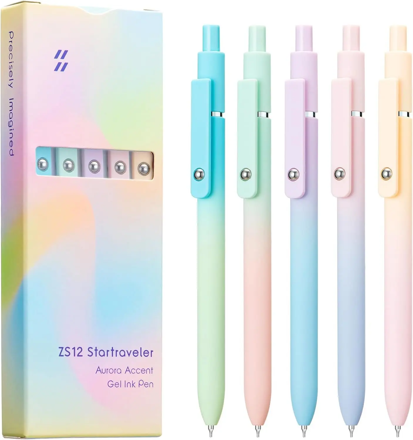Wikult 5PCS Retractable Gel Pens Set, Quick Dry Black Ink Fine Point Soft Touch Roller Ball Gel Ink Pen for Smooth Writing (Aurora Color)
