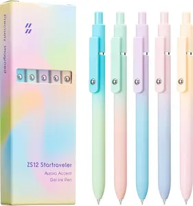 Wikult 5PCS Retractable Gel Pens Set, Quick Dry Black Ink Fine Point Soft Touch Roller Ball Gel Ink Pen for Smooth Writing (Aurora Color)
