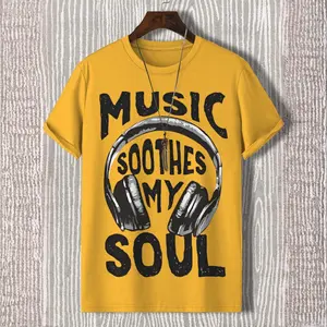 Men's Music Soothes My Soul Print Cotton Casual T-Shirt