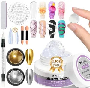 MIZHSE Solid Builder Gel for Nails, 60g Large Capacity, Clear 3D Sculpting, Hard, Non-Sticky Hand Carving UV/LED Extension Gels with 3D Mold for Nail Art Salon Home DIY