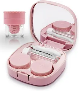 Contact Lens Case with Cleaner Washer, Travel Size Cute Colored Contact Lenses Tool Kit with Mirror Solution Bottle for Daily Outdoor