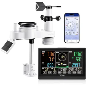VEVOR 5 - in - 1 Wi - Fi Weather Station, 7.5 - Inch VA Display, Wireless Solar Powered Outdoor Sensor, Rain Gauge, Indoor Outdoor for Weather Forecast, Wind Speed Direction, Temperature, Humidity, Rainfall