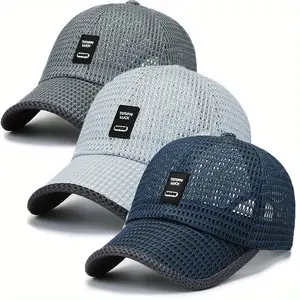 3pcs Unisex Quick-Dry Breathable Mesh Baseball Caps - Adjustable Snapback, Stretch Fit, Large Brim Sun Hats for Summer Outdoor Sports & Casual Wear, Black & Gray Textured Design, Lifestyle, Snapback Style, Comfortable Fit, Individuals, Breathable Mesh Hat