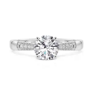 Jeulia Reverse Tapered Beaded Round Solitaire Engagement Ring
