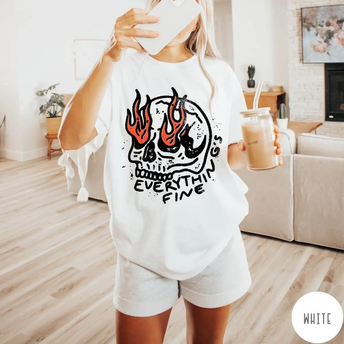 [Sale off up to 50%] Everything is Fine Shirt, Vintage Unisex T-Shirt, Skull Oversized Shirt, Retro Graphic Trendy Tee, Grunge, Everything Fine, Graphic Streetwear T-shirt