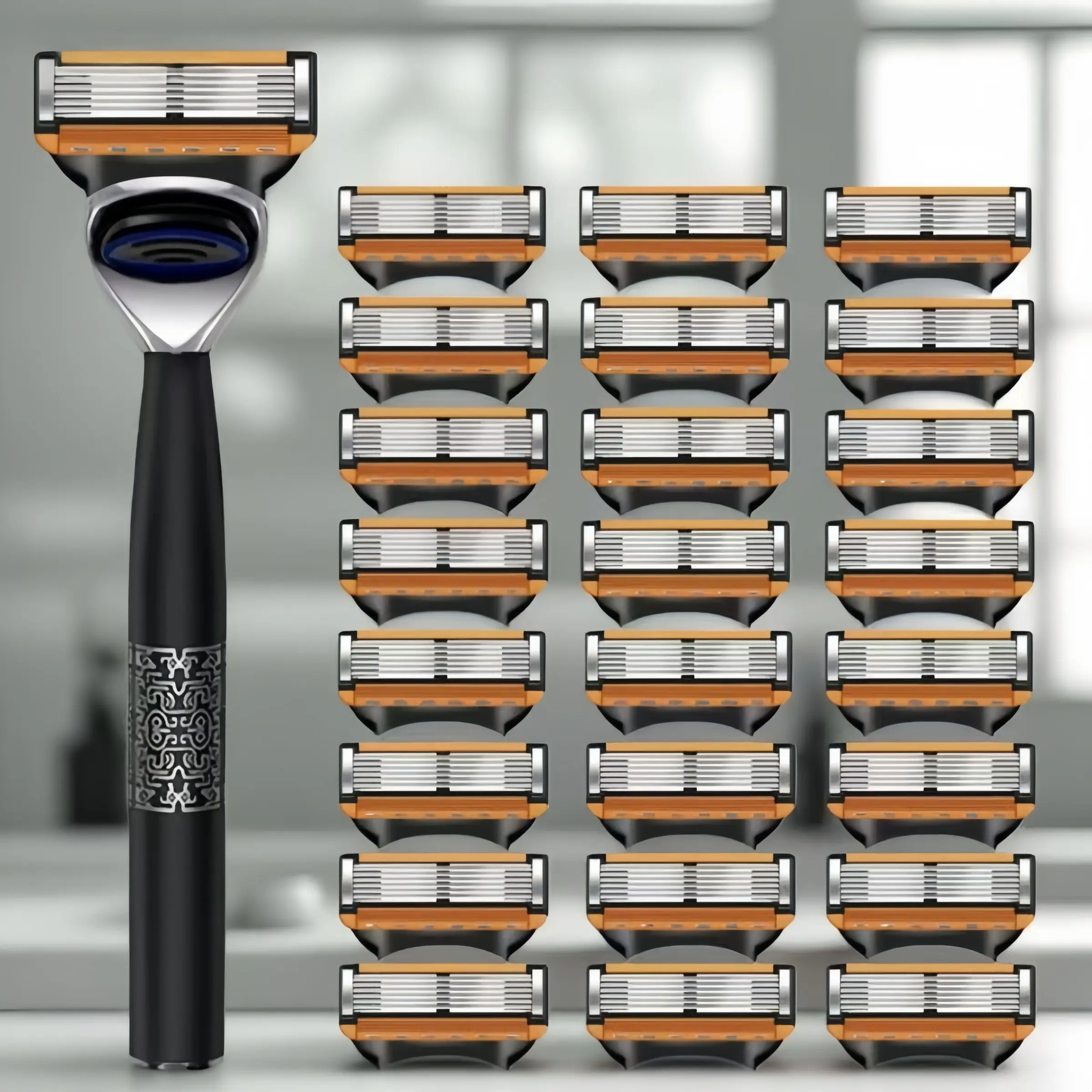 Classic Manual Safety Razor, 6 Layer Stainless Steel Blades, Replaceable Blades, Non-Slip Design, Suitable for Men and Women Daily Shaving, Razors Set, Manual Shaver, Shaving Tool