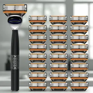 Classic Manual Safety Razor, 6 Layer Stainless Steel Blades, Replaceable Blades, Non-Slip Design, Suitable for Men and Women Daily Shaving, Razors Set