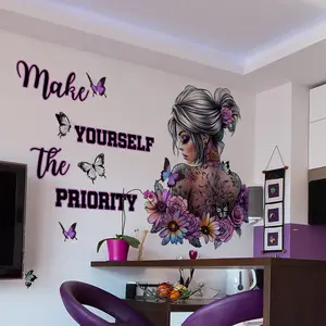 Flower Butterfly Creative Wall Stickers, Self-Adhesive Decorative Wall Decals for Bedroom Living Room, Unique Character Design, Floral Pattern Sticker