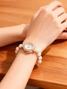 Women's Fashion Diamond Pearl Watch, Casual Digital Quartz Watch, Square Face, Alloy Material, Button Cell Battery, All Seasons