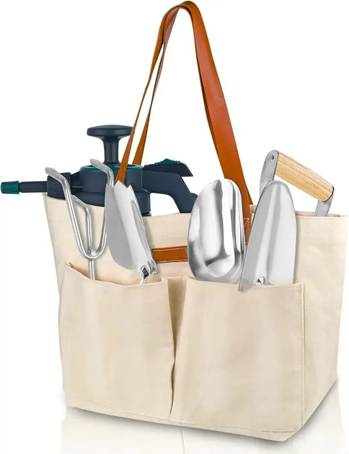 Garden Tool Bag, Canvas Garden Tote With Pockets, Wear-Resistant Multi-Purpose Tool Storage Bag, Home Organizer Gardening Tool Kit for Indoor and Outdoor Gardening, 21.65" x 7.09" x 13.78"