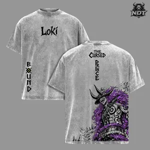 Loki Washed Tee – One Piecee Anime Elbaf Giant Prince Manga Graphic Double Printed T-Shirt, Menswear Heavy Cotton Unisex Oversize Streetwear Vintage Anime Tee