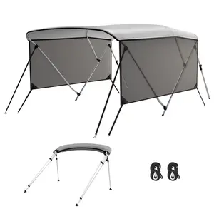 Bimini Top Cover, 3 Bow Bimini Tops with Mesh Sidewalls, Boat Shades Canopy, 2 Straps, 2 Rear Support Poles, 1 Inch Aluminum Frame,79"-84"