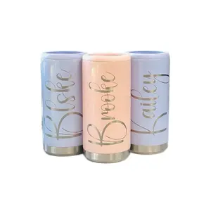 Personalized Engraved Skinny Can Cooler, Bridesmaid Gift, Wedding Party Can Cooler, Bachelorette Can Cooler, Stainless Steel Setlzer Cooler Drinkware Flasks Insulation Lid Portable Tumbler Insulated Bottled Water Bottles Mug