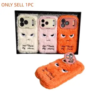 Plush Phone Case Compatible with Apple iPhone 17 New Women's Model 16/17 Pro Max Winter Edition, Fun Emojis Design, Air Stand Included