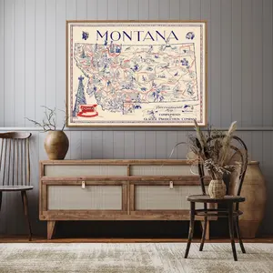 Vintage Montana Fishing & Hunting Map Art Print 1941, Rustic Cabin Decor, Antique Outdoor Map Wall Art