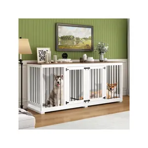 Dog Crate Furniture 71" Heavy Duty Wooden Large Dog Kennel with Trays, Removable Divider, Indoor Furniture Style Dog Crate House
