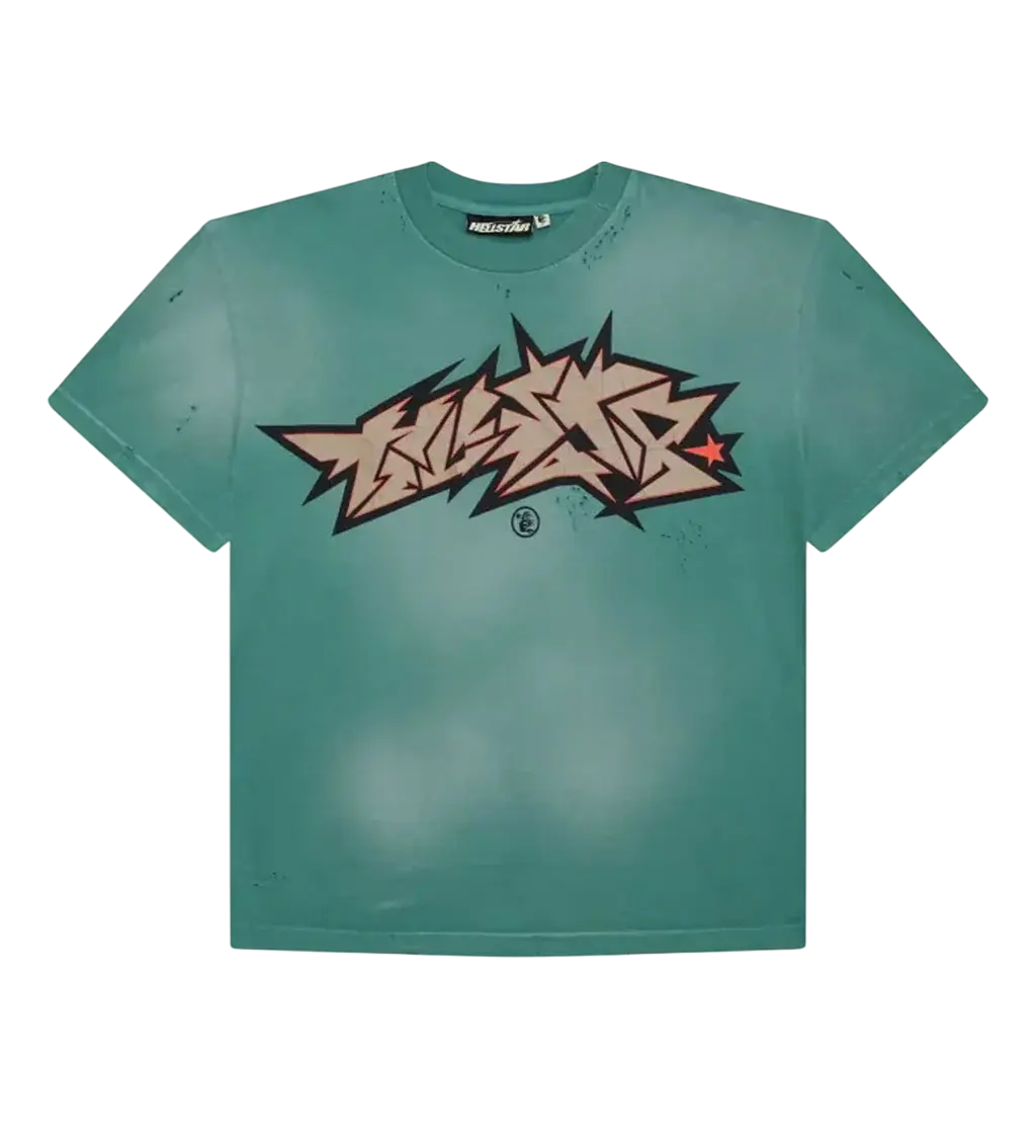 HELLSTAR CRACKED LOGO DISTRESSED TEE GREEN