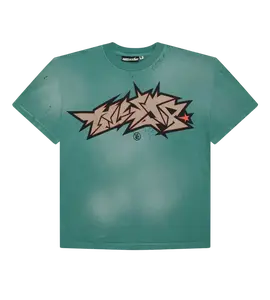 HELLSTAR CRACKED LOGO DISTRESSED TEE GREEN