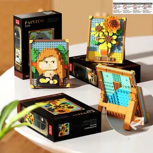 6-Piece Beich Kingdom World Famous Paintings Micro-Particle Building Blocks Pixel Art Desktop Ornament, Educational Toy, Office Decor Gift