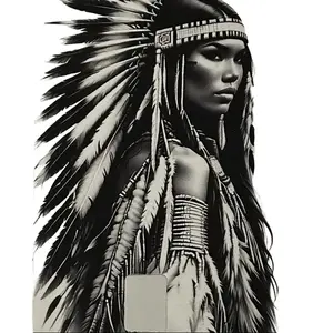 Native American Woman with Headdress Credit Card Skin 2x3 Black White Image Free Wallet Protective Sleeve High Quality Printing Application