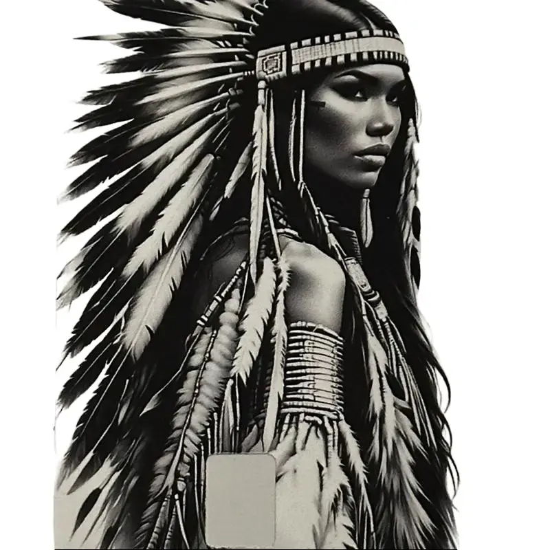 Native American Woman with Headdress Credit Card Skin 2x3 Black White Image Free Wallet Protective Sleeve High Quality Printing Application